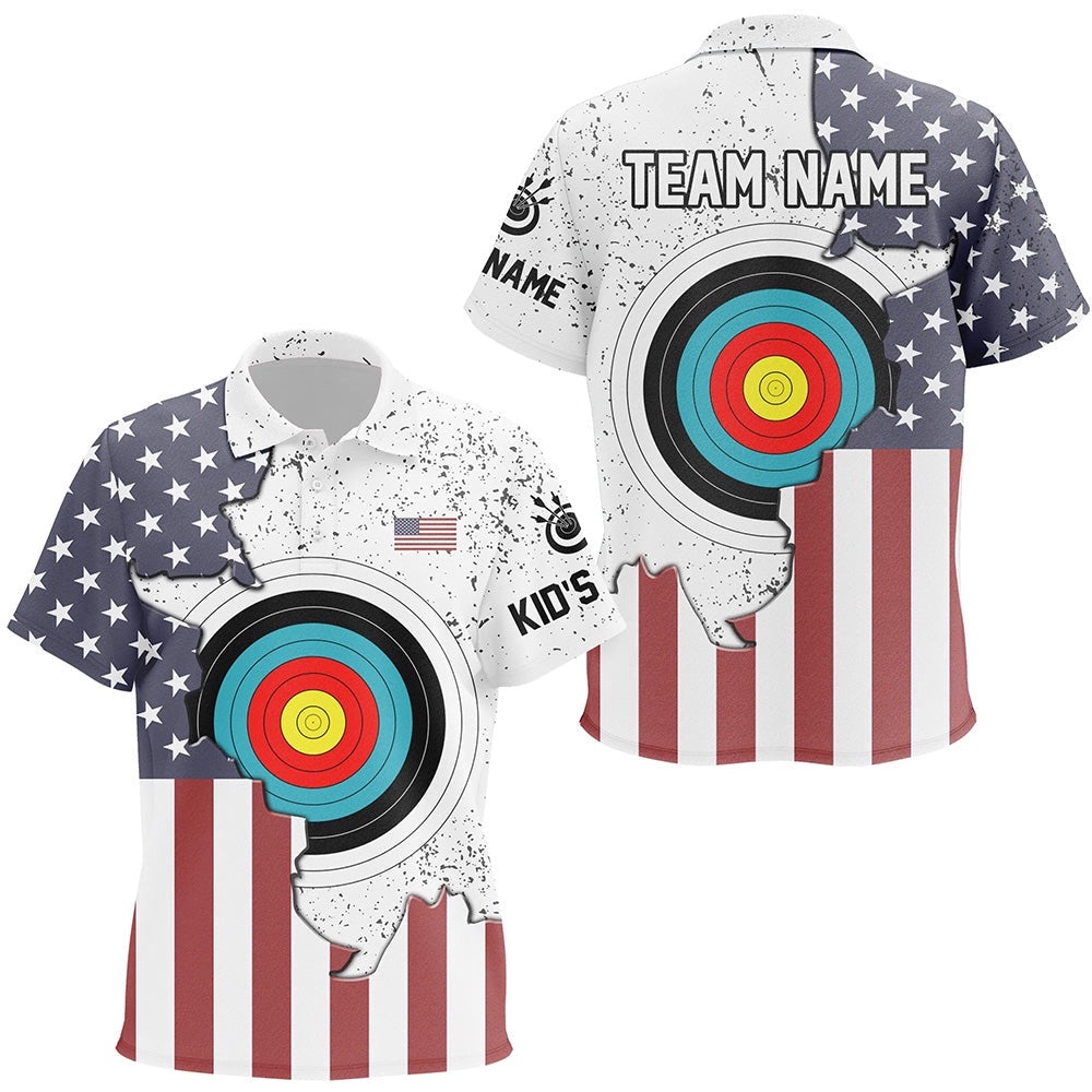 Archery American Flag Vintage Polo Shirts Custom Team Name Archery Polo, Custom Archery Team Polo Shirt