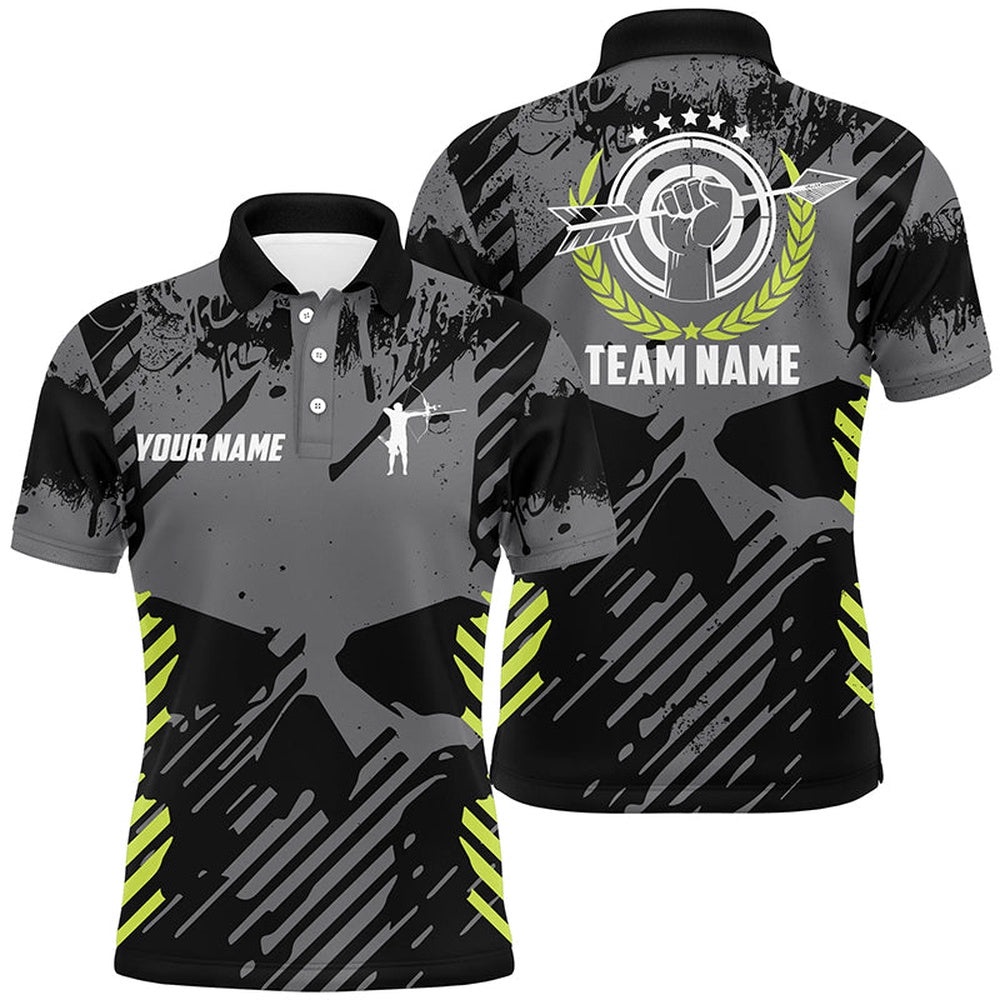 Archery Grey Skull Grunge Style Custom Polo Shirts For Men Best Idea Gifts Shirts For Archers, Custom Archery Team Polo Shirt