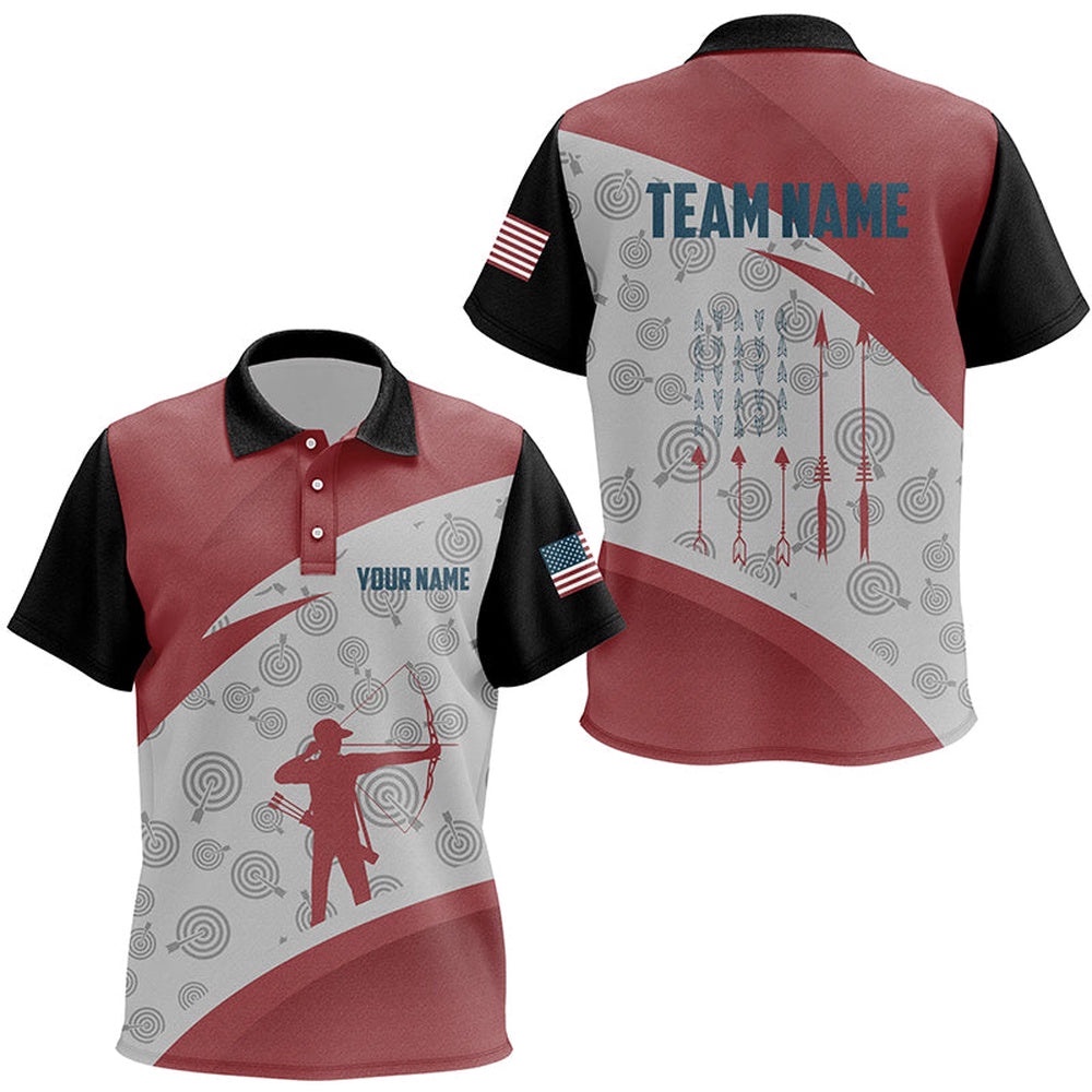 Archery Polo Red Silhouette Polo Shirts, Gifts For Archery Team Lover, Custom Archery Team Polo Shirt