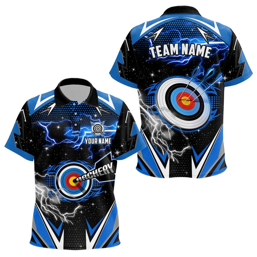 Archery Target Blue Jersey Custom Name Archery Polo Shirts Team League Archery Shirts, Custom Archery Team Polo Shirt