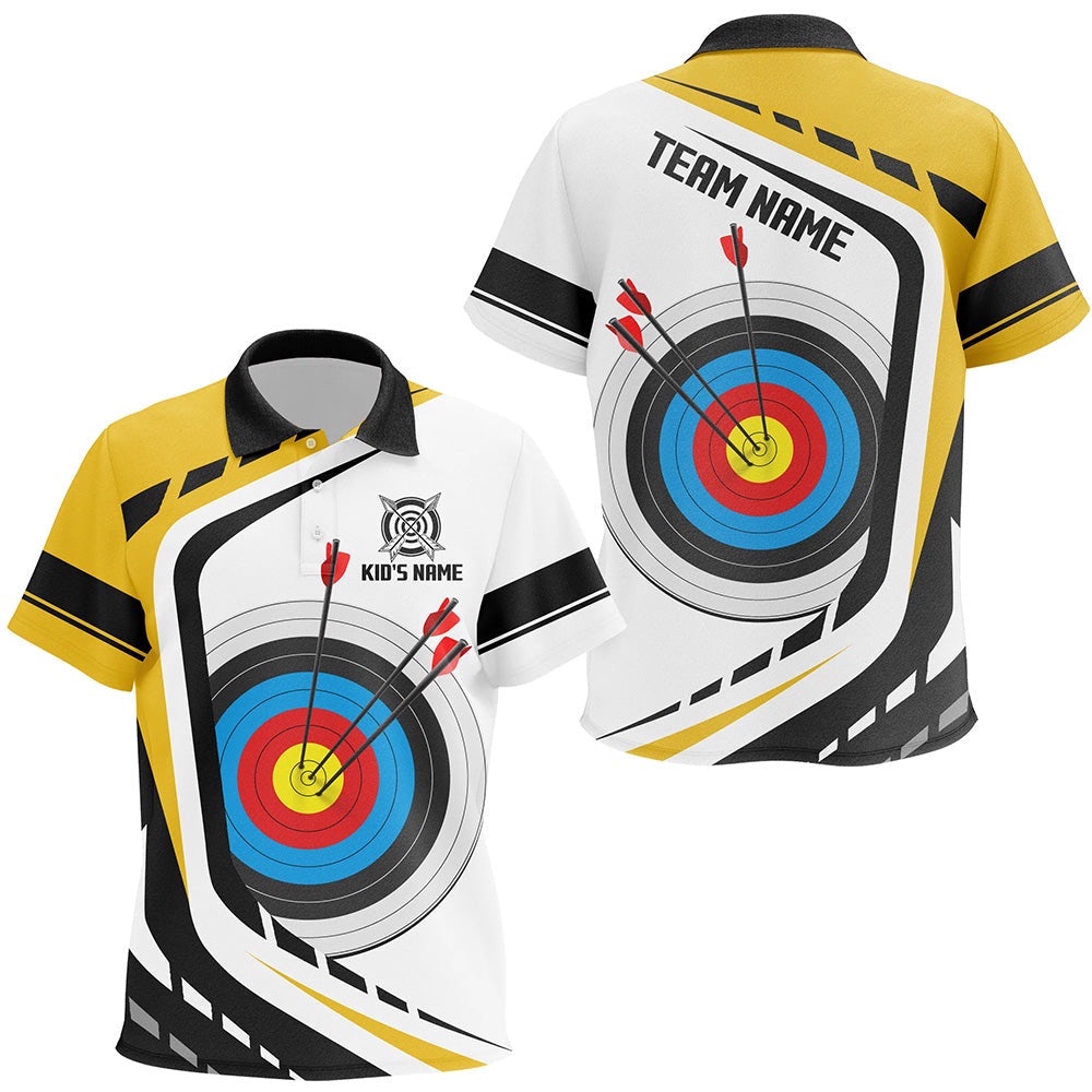 Archery Target Polo Shirts Custom Yellow White Archery Polo, Custom Archery Team Polo Shirt