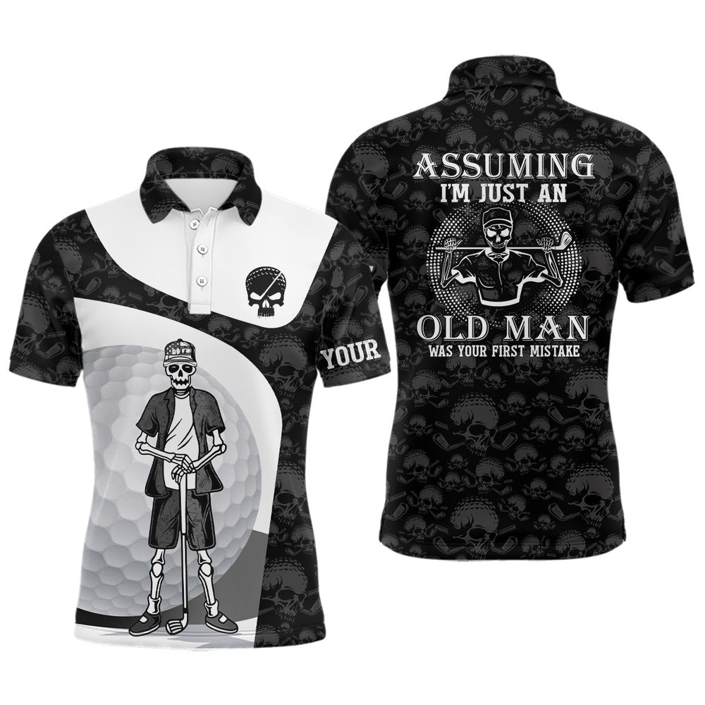 Assuming I’m Just An Old Man Skull Golf Polo Shirt Skeleton Funny Golf Shirts For Men, Golf Polo Shirt, Golf Shirts
