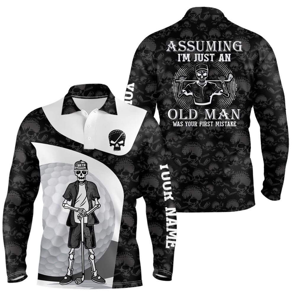 Assuming I’m Just An Old Man Skull Golf Polo Shirt Skeleton Funny Golf Shirts For Men, Golf Polo Shirt, Golf Shirts