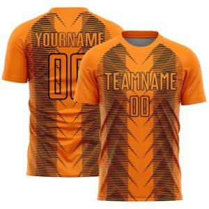 Bay Orange Black Lines Sublimation Soccer Uniform Jersey, Custom Team Soccer Jersey Shirt