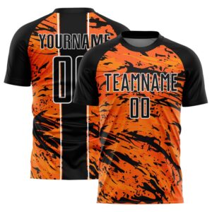 Bay Orange Black White Abstract Fluid Sublimation Soccer Uniform Jersey, Custom Team Soccer Jersey Shirt