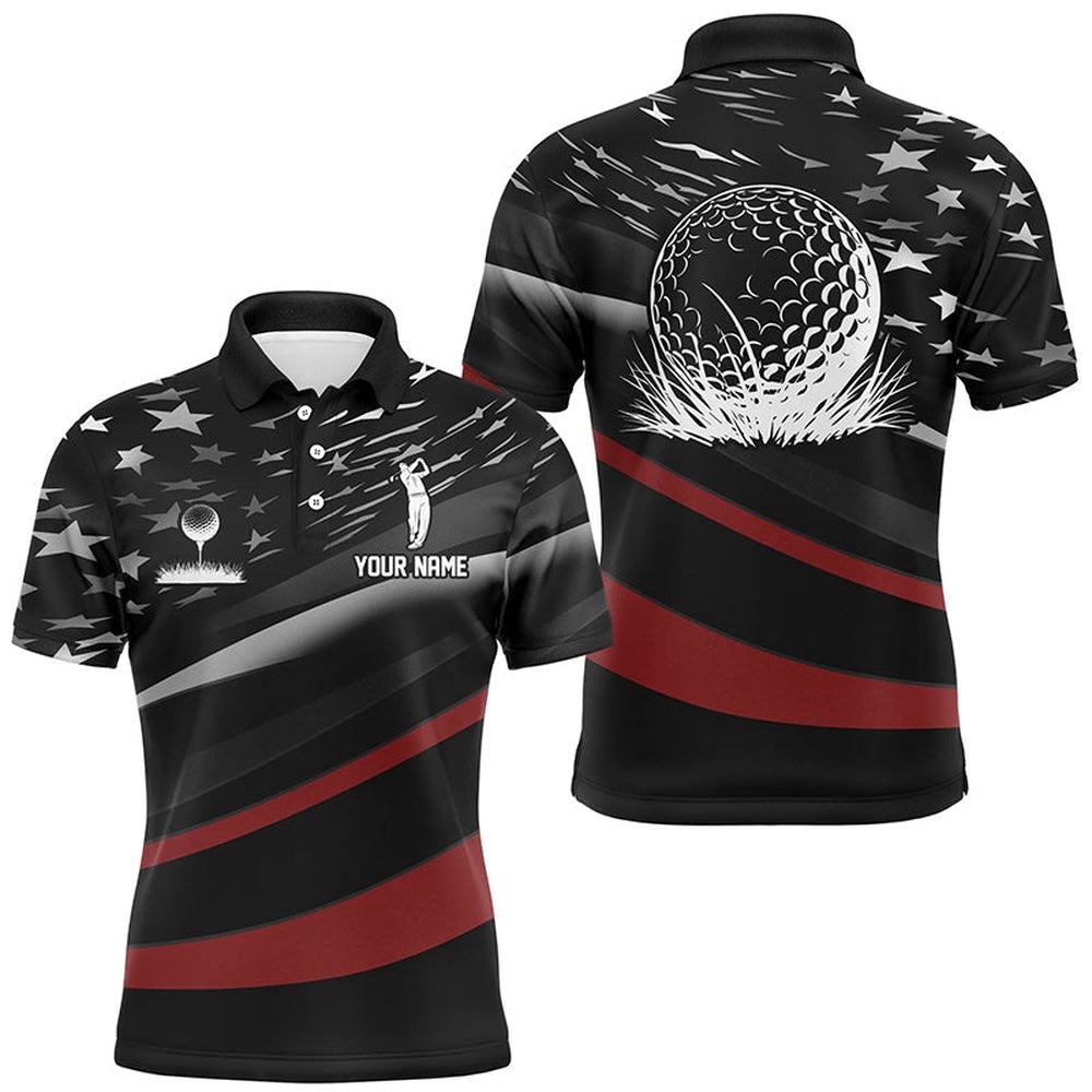 Black American Flag Custom Patriotic Men’s Golf Polo Shirtss, Golf Polo Shirt, Golf Shirts