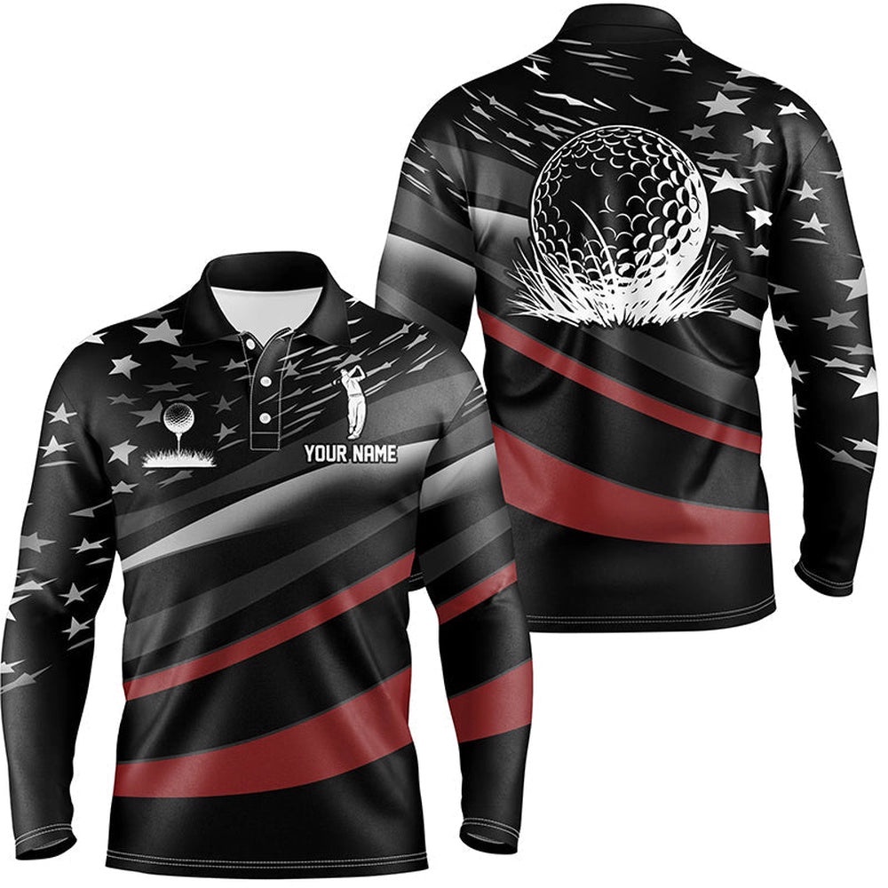 Black American Flag Custom Patriotic Men’s Golf Polo Shirtss, Golf Polo Shirt, Golf Shirts