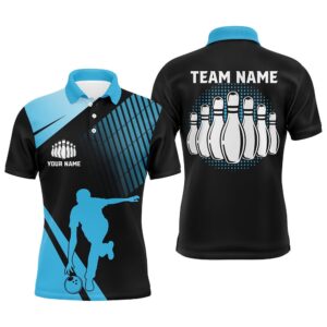 Black And Blue Retro Bowling Polo Shirt&hellip;
