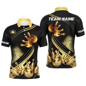 Black And Gold Mens Bowling Polo Shirts&hellip;