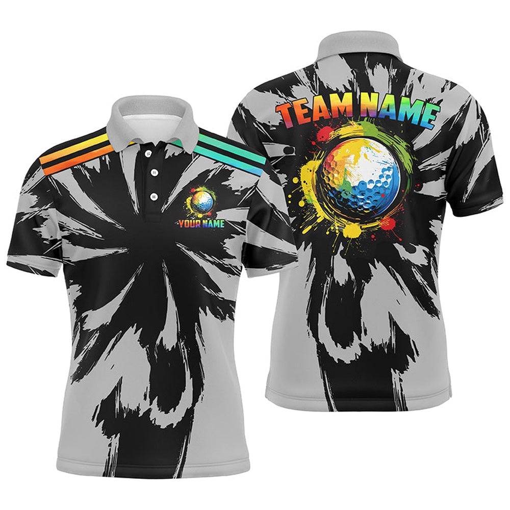 Black And Gray Pattern Custom Watercolor Golf Ball Team Men’s Golf Polos Shirts, Golf Polo Shirt, Golf Shirts
