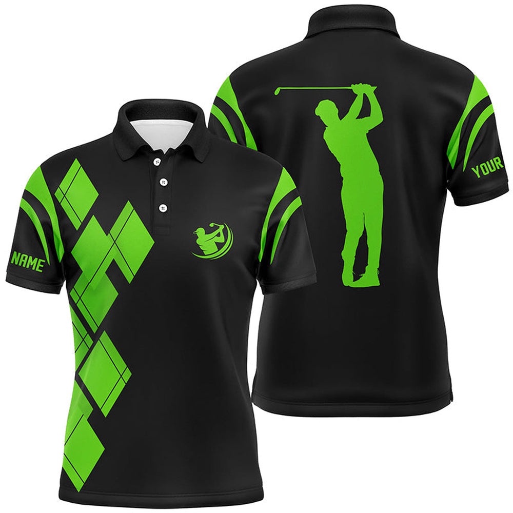 Black And Green Argyle Pattern Men’s Golf Polo Shirts Custom Team Golf Shirt For Men, Golf Polo Shirt, Golf Shirts