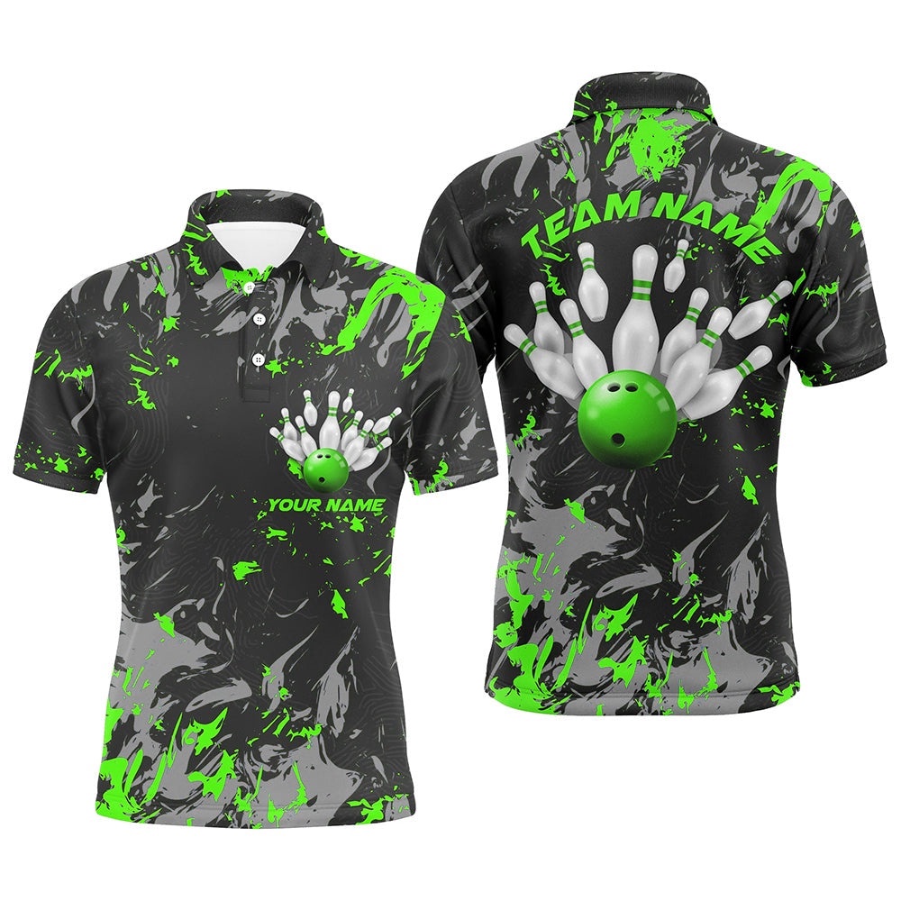 Black And Green Camo Bowling Team Shirts Custom Men Polo Shirts Bowling League Shirts, Personalized Bowling Team Shirt