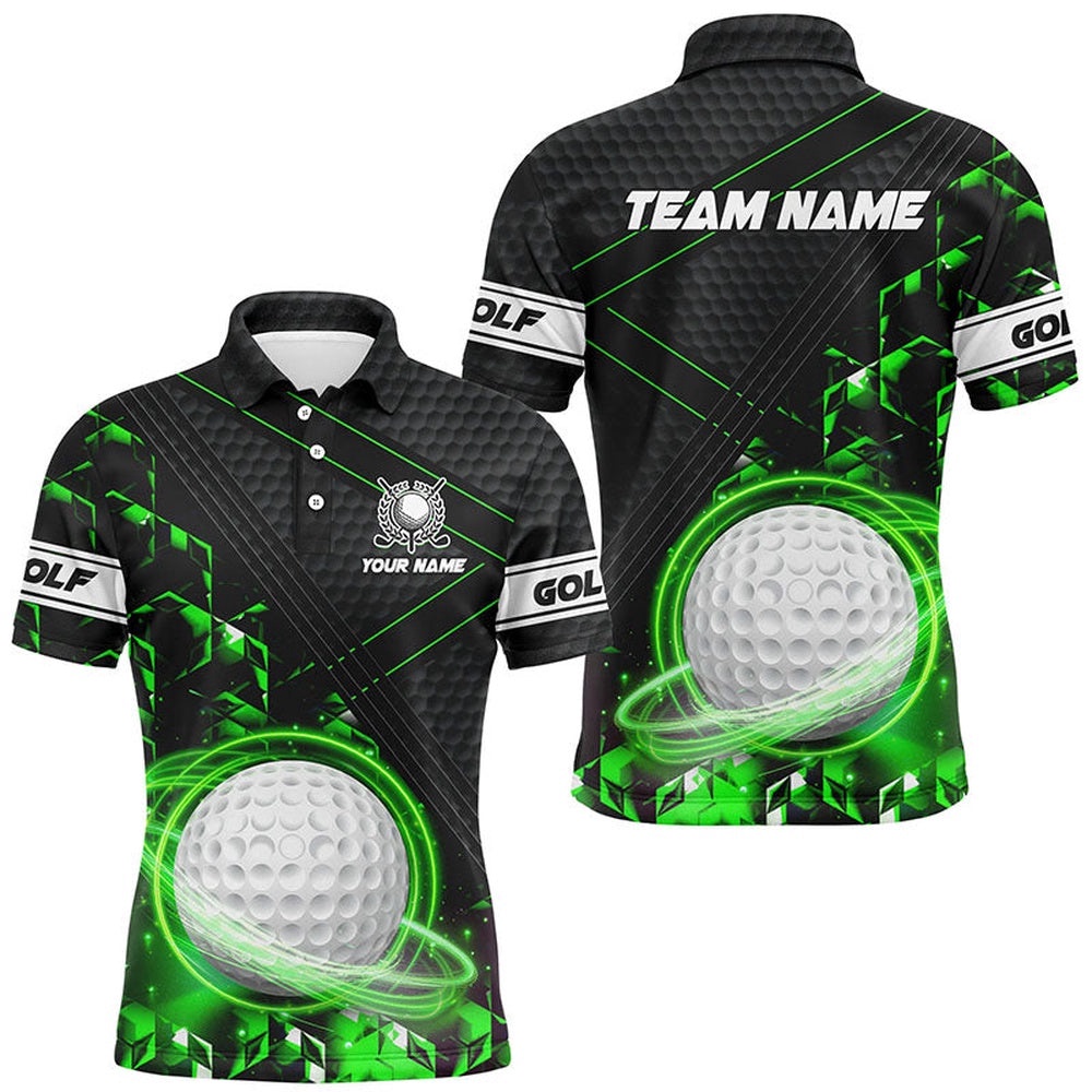 Black And Green Light Golf Ball Men’s Golf Polo Shirts Custom Golf Apparel For Men, Golf Polo Shirt, Golf Shirts