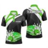Black And Green Men Bowling Polo Shirt Custom Bowling Ball Pins Flame Bowling Polo Shirt For Bowler, Personalized Bowling Team Shirt