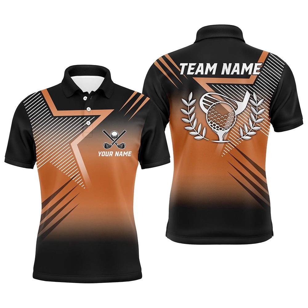 Black And Orange Star Pattern Men’s Golf Polo Shirts Custom Men’s Golf Apparel, Golf Polo Shirt, Golf Shirts