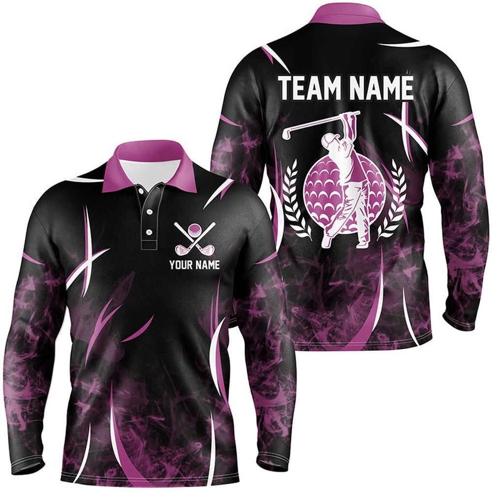 Black And Pink Smoke Pattern Men Golf Polo Shirts Custom Golf Clothes For Men, Golf Polo Shirt, Golf Shirts
