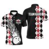 Black And Red Camo Bowling Ball And Pins Custom Men Bowling Polo Shirts, Team Bowling Polo Shirt, Personalized Bowling Team Shirt