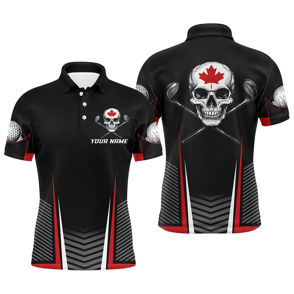 Black And Red Canadian Flag Golf Clubs Skull Men Golf Polo Shirts Custom Patriotic Golf Team Jerseys, Golf Polo Shirt, Golf Shirts