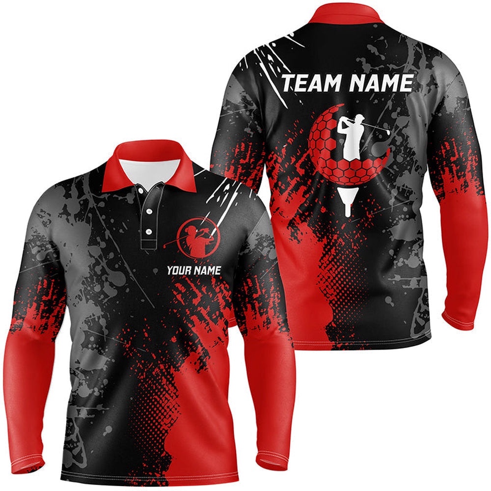 Black And Red Men’s Golf Polo Shirts Custom Male Golf Attire For Men, Golf Polo Shirt, Golf Shirts