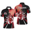 Black And Red Mens Bowling Shirts Custom Flame Bowling Apparel Team Bowling Polo Shirt, Gift For Bowlers, Personalized Bowling Team Shirt