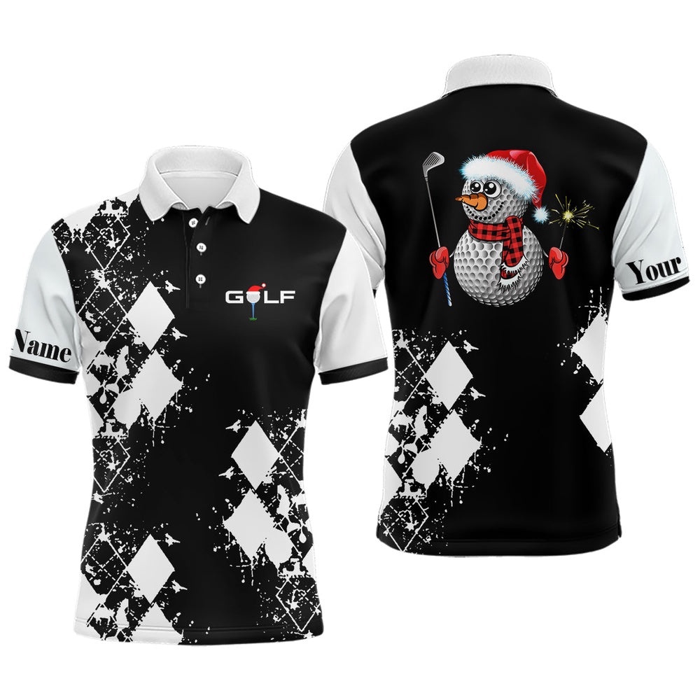 Black And White Argyle Pattern Men’s Golf Polo Shirt Custom Christmas Gifts For Golf Lovers, Golf Polo Shirt, Golf Shirts