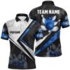 Black And White Bowling Camo League Polo Shirt For Men Custom Retro Bowling Shirts For Team Bowlers, Personalized Bowling Team Shirt