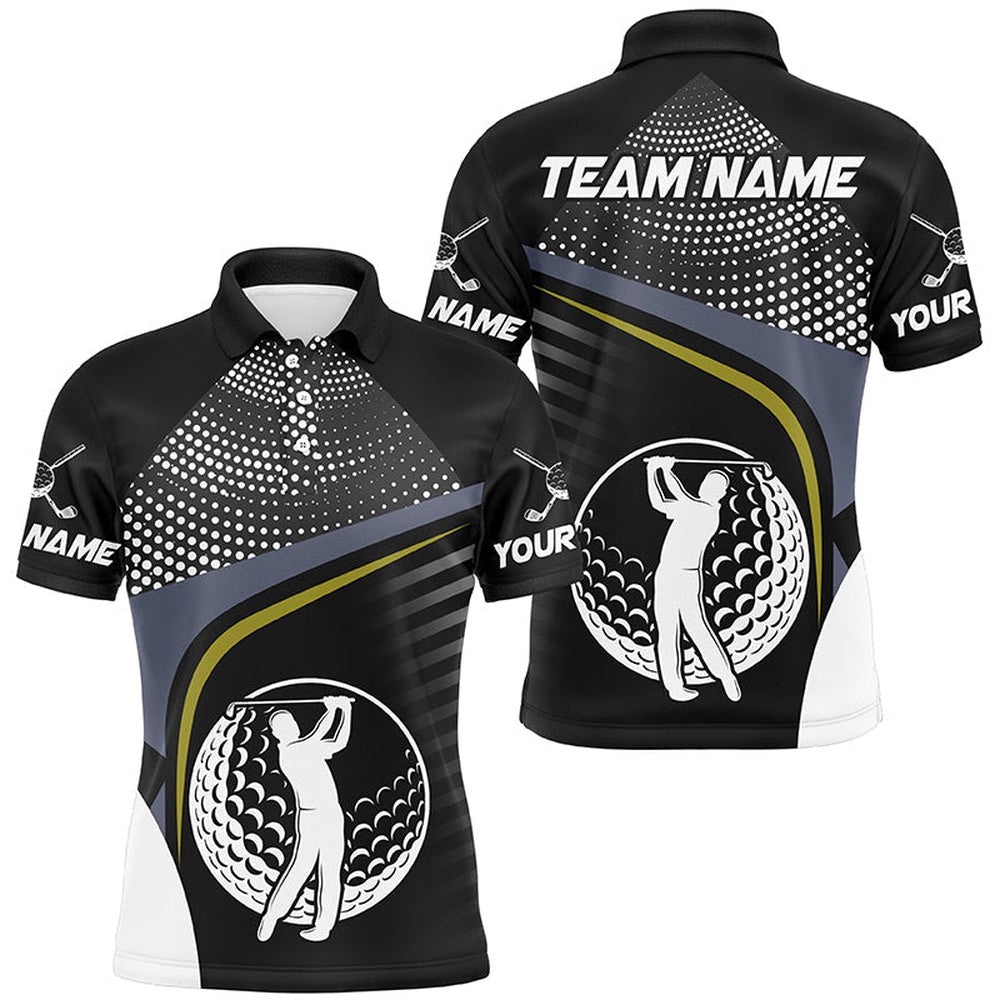 Black And White Golf Ball Custom Men’s Golf Attire For Men, Golf Polo Shirt, Golf Shirts