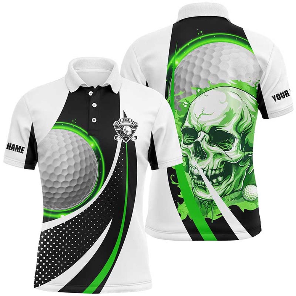 Black And White Golf Skull Men’s Golf Polo Shirt Custom Golf Attire For Men, Gifts For Golfer Green, Golf Polo Shirt, Golf Shirts
