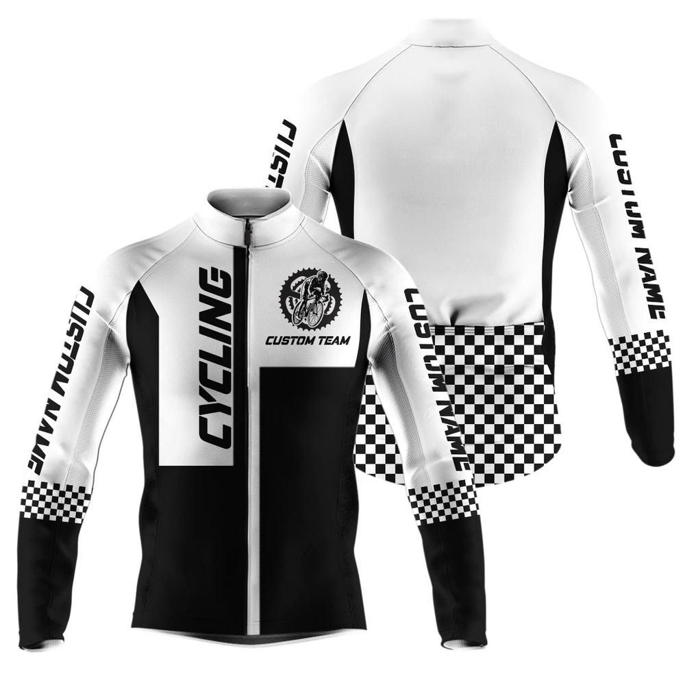 Black  And  White Men Cycling Jersey Custom Uv Cycle Gear With 3 Pockets Full Zipper Bicycling Shirt, Custom Mono Cycling Jersey