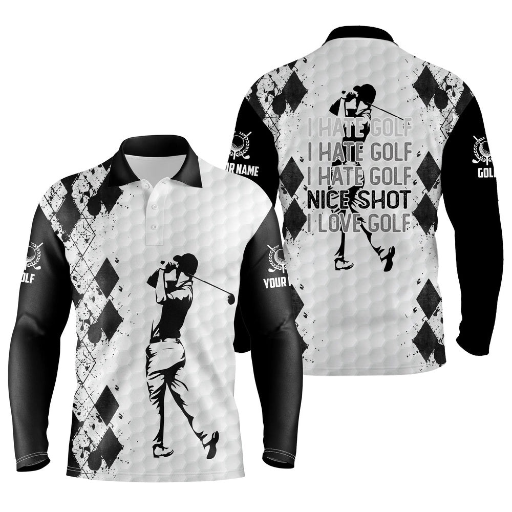 Black And White Men’s Golf Polo Shirt I Hate Golf Nice Shot I Love Golf Custom Name Funny Golf Gifts, Golf Polo Shirt, Golf Shirts
