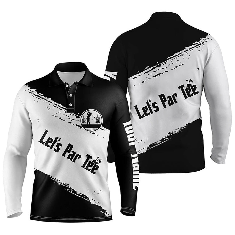 Black And White Men’s Golf Polo Shirts Custom Name Let’S Par Tee Best Men’s Golf Wear, Golf Polo Shirt, Golf Shirts