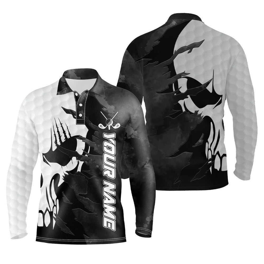 Black And White Men’s Golf Polos Shirts Custom Name Golf Skull Shirts For Men, Golf Polo Shirt, Golf Shirts