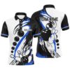 Black And White Mens Polo Bowling Shirts Custom Retro Bowling Ball Pins Team League Polo Shirt Yellow, Personalized Bowling Team Shirt