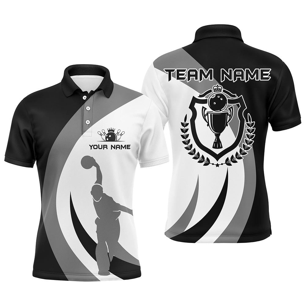 Black And White Retro Bowling Polo Shirt For Men Bowling Polo Shirt Custom Bowling League Team Shirt, Personalized Bowling Team Shirt