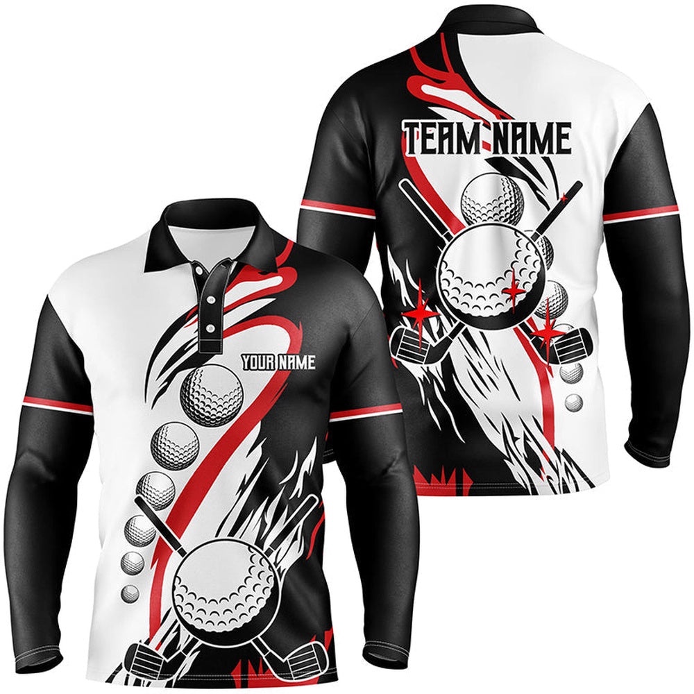 Black And White Retro Men’s Golf Polo Shirt Custom Cool Golf Shirts Red, Golf Polo Shirt, Golf Shirts