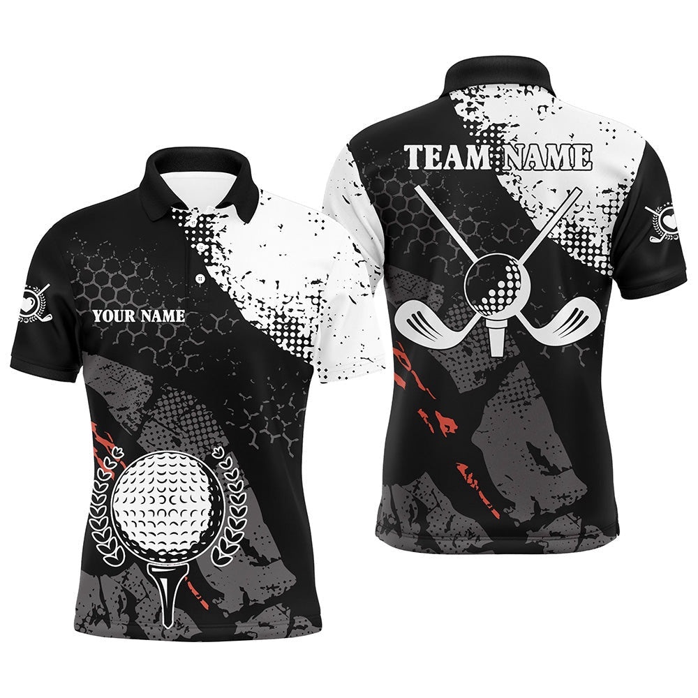 Black And White Retro Men’s Golf Polo Shirts Custom Golf Clubs Team Golf Jerseys, Golf Attire For Men, Golf Polo Shirt, Golf Shirts
