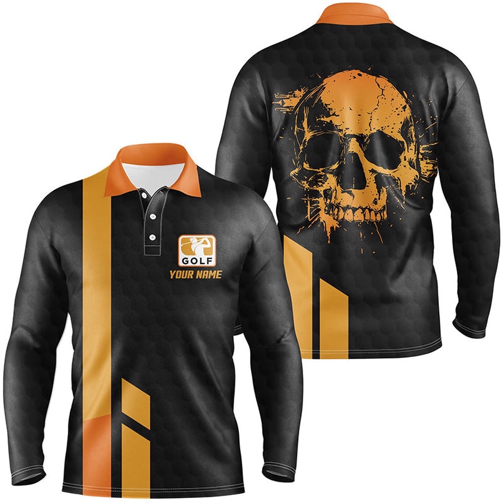 Black And Yellow Men’s Golf Polo Shirts Custom Skull Golf Shirt, Golf Outfits For Men, Golf Polo Shirt, Golf Shirts