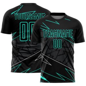 Black Aqua Lines Sublimation Soccer Uniform Jersey, Custom Team Soccer Jersey Shirt