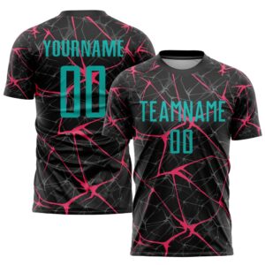 Black Aqua Neon Pink Sublimation Soccer Uniform Jersey, Custom Team Soccer Jersey Shirt