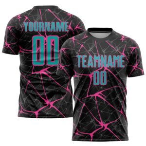 Black Aqua Pink Sublimation Soccer Uniform Jersey, Custom Team Soccer Jersey Shirt