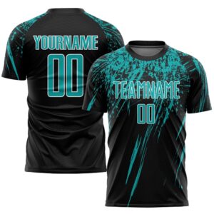 Black Aqua White Sublimation Soccer Uniform Jersey, Custom Team Soccer Jersey Shirt