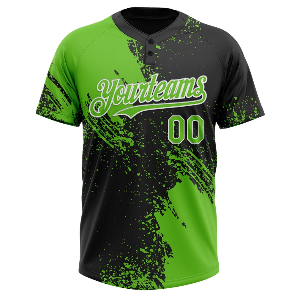 Black Aurora Green White 3D Pattern Abstract Brush Stroke Two Button Unisex Softball Jersey, Custom Team Softball Jersey