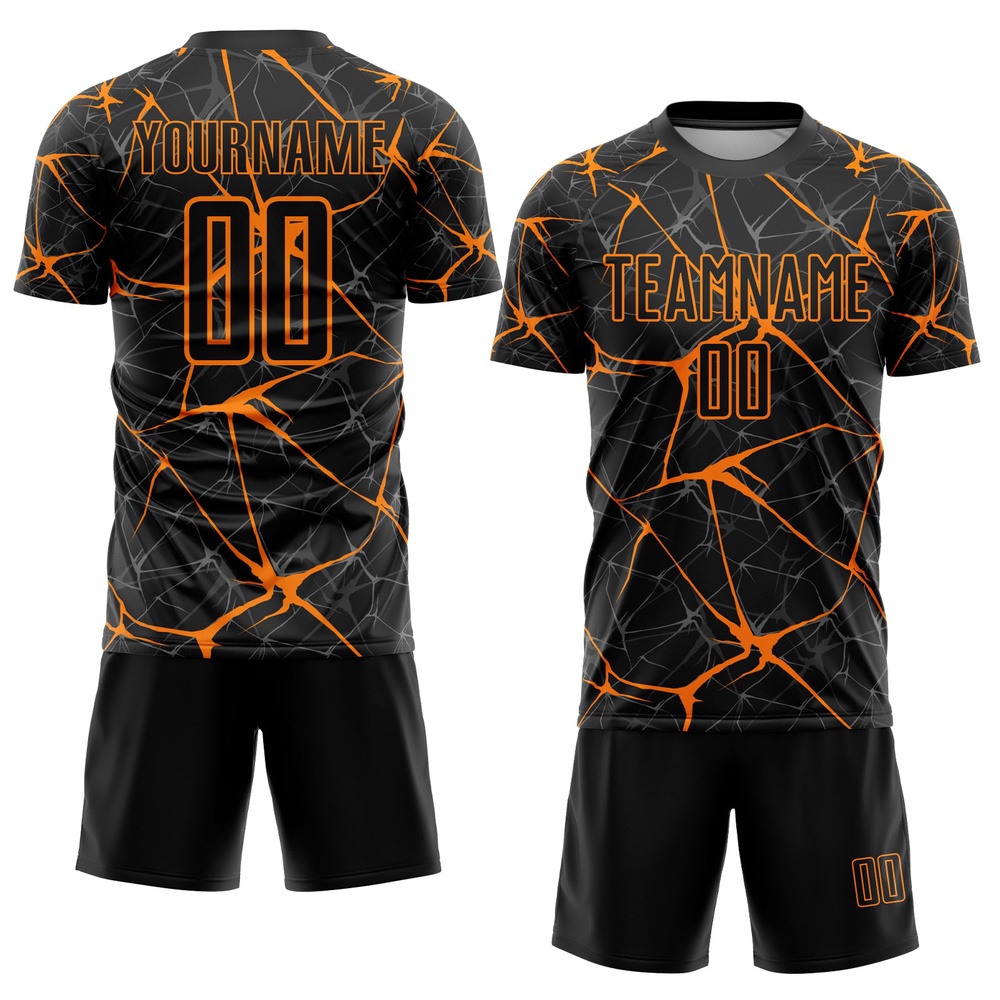 Black Bay Orange Sublimation Soccer Uniform Jersey, Custom Team Soccer Jersey Shirt