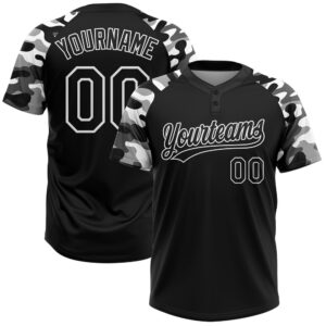 Black Black Camo 3D Pattern Two Button Unisex Softball Jersey, Custom Team Softball Jersey