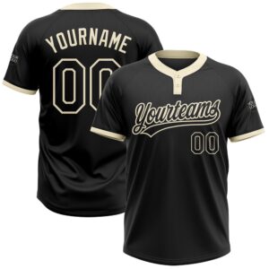 Black Black Cream Two Button Unisex Softball Jersey, Custom Team Softball Jersey