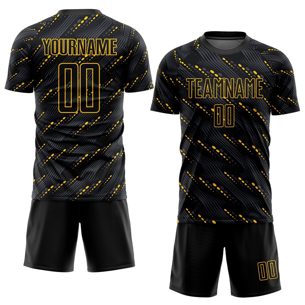 Black Black Gold Sublimation Soccer Uniform Jersey, Custom Team Soccer Jersey Shirt