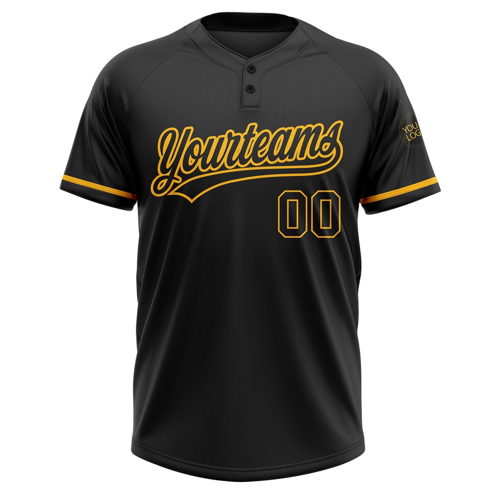 Black Black Gold Two Button Unisex Softball Jersey, Custom Team Softball Jersey