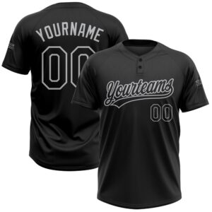 Black Black Gray Two Button Unisex Softball Jersey, Custom Team Softball Jersey