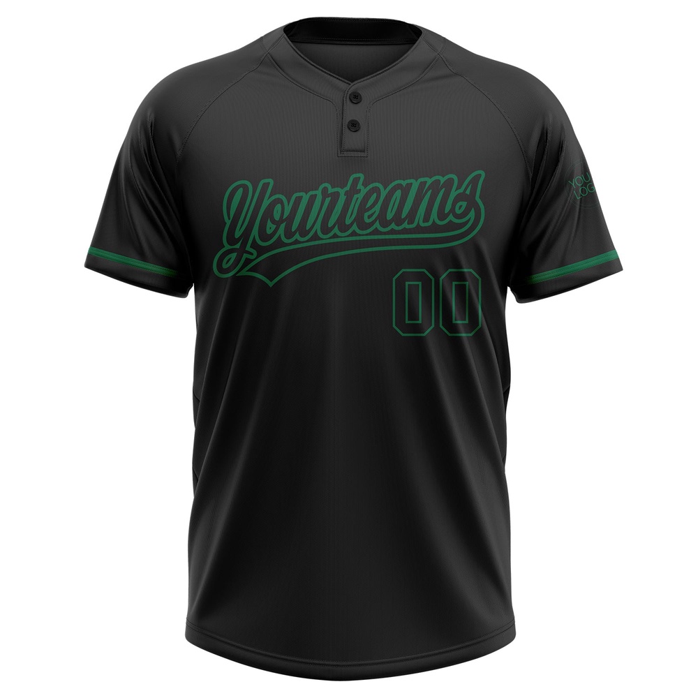 Black Black Kelly Green Two Button Unisex Softball Jersey, Custom Team Softball Jersey