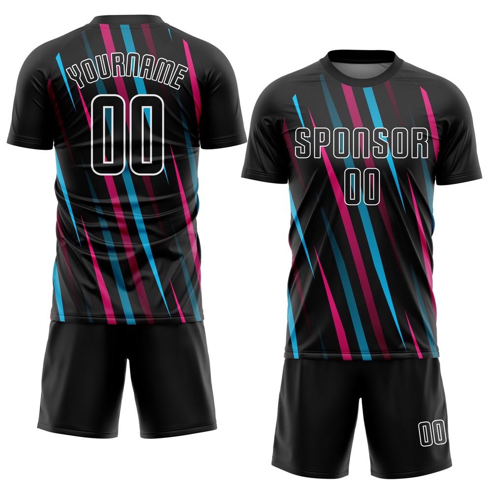 Black Black Light Blue Pink Sublimation Soccer Uniform Jersey, Custom Team Soccer Jersey Shirt